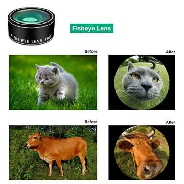 Phone Camera Lens Kit, 9 in 1 Zoom Universal Telephoto Lens+198° Fisheye lens + 0.36 Super Wide Angle Lens + 0.63X Wide Lens +20X Macro Lens + 15X Macro Lens + CPL + Kaleidoscope Lens + Starburst Lens
