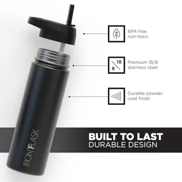 IRON °FLASK Stainless Steel Water Bottle with 3 Lids - Leak Proof