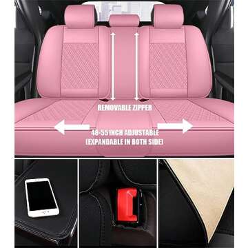 Car Seat Covers Full Set, Super Luxurious Heavy Duty Waterproof Leather Automotive Vehicle Cover for Cars SUV Pick-up Truck, Universal Non-Slip Seat Car Accessories (Full Set/Pink)