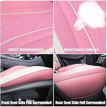 Car Seat Covers Full Set, Super Luxurious Heavy Duty Waterproof Leather Automotive Vehicle Cover for Cars SUV Pick-up Truck, Universal Non-Slip Seat Car Accessories (Full Set/Pink)