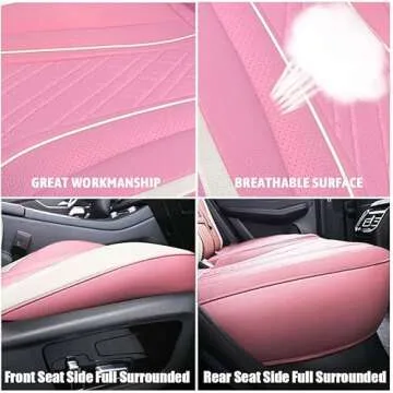 Car Seat Covers Full Set, Super Luxurious Heavy Duty Waterproof Leather Automotive Vehicle Cover for Cars SUV Pick-up Truck, Universal Non-Slip Seat Car Accessories (Full Set/Pink)