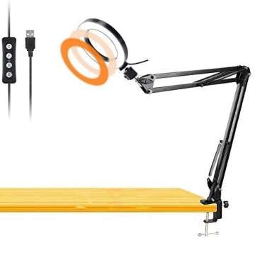Workbench Light, Desk Ring Light with Swivel Clamp Arm,8'' USB Ring Light for Reading,Craft,Makeup,YouTube,Live Streaming,Study,Architect Drafting - Acetaken
