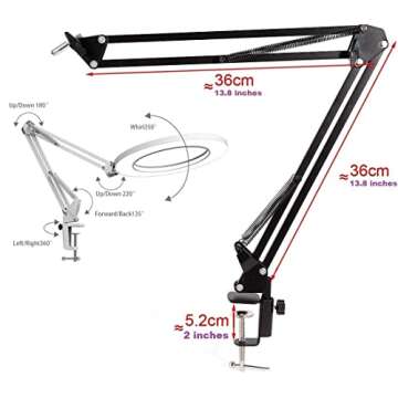 Workbench Light, Desk Ring Light with Swivel Clamp Arm,8'' USB Ring Light for Reading,Craft,Makeup,YouTube,Live Streaming,Study,Architect Drafting - Acetaken