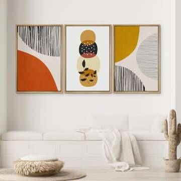SIGNWIN Framed Canvas Print Wall Art Set Mid-Century 1960s Circle Plant Collage Abstract Shapes Illu...