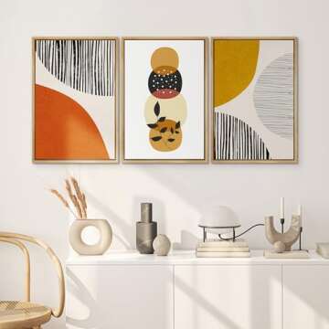 SIGNWIN Framed Canvas Print Wall Art Set Mid-Century 1960s Circle Plant Collage Abstract Shapes Illustrations Modern Art Contemporary Minimal Ultra for Living Room, Bedroom, Office - 16"x24"x3 NATURAL