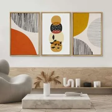 SIGNWIN Framed Canvas Print Wall Art Set Mid-Century 1960s Circle Plant Collage Abstract Shapes Illustrations Modern Art Contemporary Minimal Ultra for Living Room, Bedroom, Office - 16"x24"x3 NATURAL