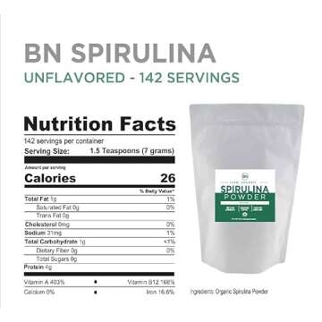 BNLABS Spirulina Powder Organic 1kg/2.2lb -285 Servings 3.5g Serving Size - USDA Certified - RAW Nutrient Dense Over 70% Protein Per Serving - Purest Source Vegan Protein - Superfood