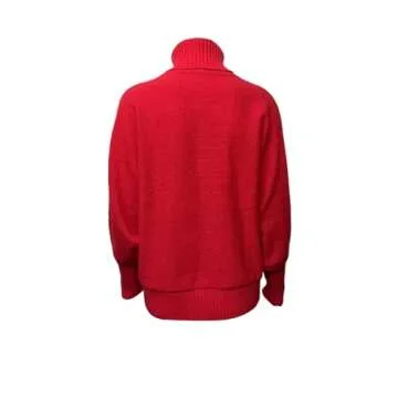 Muineobuka Women Merry Sweaters Turtleneck Long Sleeve Letter Print Loose Knitted Pullover Merry Christmas Sweater Red