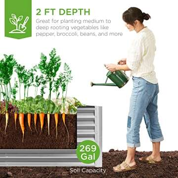 Best Choice Products 6x3x2ft Outdoor Metal Raised Garden Bed, Deep Root Box Planter for Vegetables, Flowers, Herbs, and Succulents w/ 269 Gallon Capacity - Silver