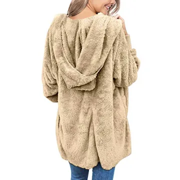 LookbookStore Womens Fleece Coat Cozy Loungewear for Women Cardigan Jacket for Women Oversized Sherpa Jacket Apricot Winter Coat Old Money Aesthetic Clothing Size S Size 4 6