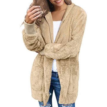 LookbookStore Womens Fleece Coat Cozy Loungewear for Women Cardigan Jacket for Women Oversized Sherpa Jacket Apricot Winter Coat Old Money Aesthetic Clothing Size S Size 4 6