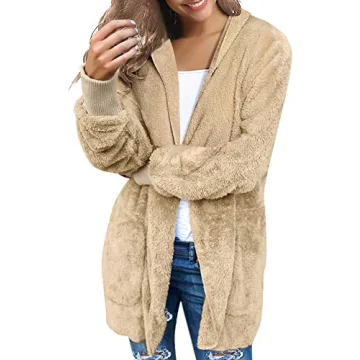 LookbookStore Womens Fleece Coat Cozy Loungewear for Women Cardigan Jacket for Women Oversized Sherpa Jacket Apricot Winter Coat Old Money Aesthetic Clothing Size S Size 4 6