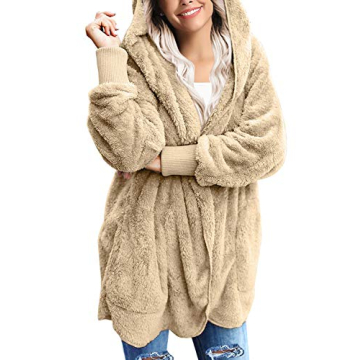 LookbookStore Womens Fleece Coat Cozy Loungewear for Women Cardigan Jacket for Women Oversized Sherpa Jacket Apricot Winter Coat Old Money Aesthetic Clothing Size S Size 4 6