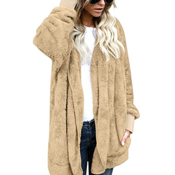 LookbookStore Womens Fleece Coat Cozy Loungewear for Women Cardigan Jacket for Women Oversized Sherpa Jacket Apricot Winter Coat Old Money Aesthetic Clothing Size S Size 4 6