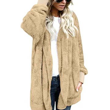 LookbookStore Womens Fleece Coat Cozy Loungewear for Women Cardigan Jacket for Women Oversized Sherpa Jacket Apricot Winter Coat Old Money Aesthetic Clothing Size S Size 4 6
