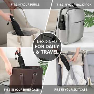 Anntrue Windproof Travel Umbrella, Auto Open Close Lightweight Compact Portable Backpack Folding Umbrella, Perfect for Car, Purse, Men and Women (Black)