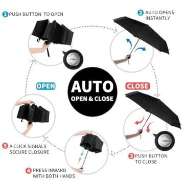 Anntrue Windproof Travel Umbrella, Auto Open Close Lightweight Compact Portable Backpack Folding Umbrella, Perfect for Car, Purse, Men and Women (Black)