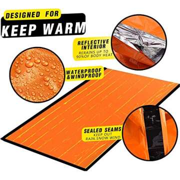 Torix Emergency Sleeping Bags Survival Rescue Blanket Ultralight Waterproof Sleeping Bag Multi-Purpose Survival Gear for Camping Hiking Traveling Outdoor Survival Gear Wild Adventure Activities