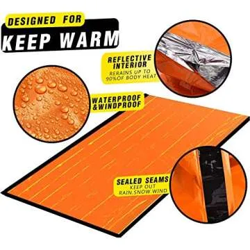Torix Emergency Sleeping Bags Survival Rescue Blanket Ultralight Waterproof Sleeping Bag Multi-Purpose Survival Gear for Camping Hiking Traveling Outdoor Survival Gear Wild Adventure Activities