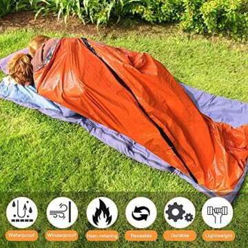 Torix Emergency Sleeping Bags Survival Rescue Blanket Ultralight Waterproof Sleeping Bag Multi-Purpose Survival Gear for Camping Hiking Traveling Outdoor Survival Gear Wild Adventure Activities