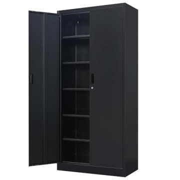 Metal Storage Cabinets with Locking Doors and 5 Adjustable Shelves for Garage, Office, Classroom - B...
