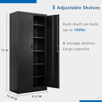 Metal Storage Cabinet with Locking Doors and 5 Shelves