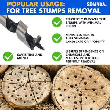 SOMADA 1/2-Inch x 8-Inch Auger Drill Bit for Wood, Quick Change Hex Shank 3/8-Inch One Piece, Ship Auger Long Drill Bit for Soft and Hard Wood, Plastic, Drywall and Composite Materials