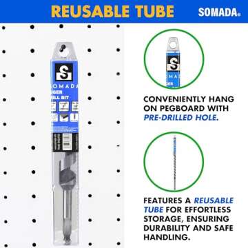 SOMADA 1/2-Inch x 8-Inch Auger Drill Bit for Wood, Quick Change Hex Shank 3/8-Inch One Piece, Ship Auger Long Drill Bit for Soft and Hard Wood, Plastic, Drywall and Composite Materials