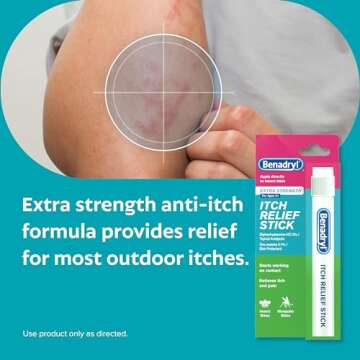 Benadryl Extra Strength Anti-Itch Relief Stick, Bug Bite Itch Relief, Diphenhydramine HCl Topical Analgesic & Zinc Acetate Skin Protectant, Great for Camping Essentials, 0.47 fl oz (Pack of 3)