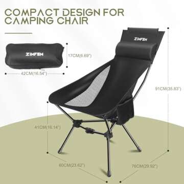 ZIMFEM Camping Chairs, Portable Camping Chair with Headrest and Storage Bag, Lightweight Foldable Ch...