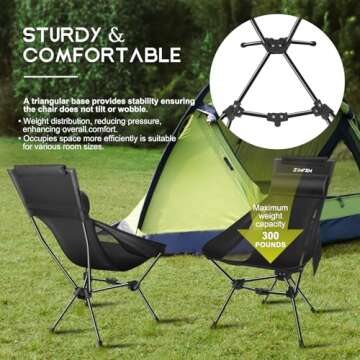 ZIMFEM Camping Chairs, Portable Camping Chair with Headrest and Storage Bag, Lightweight Foldable Chair for Outside Camping, Hiking, Travel, Beach and Sports
