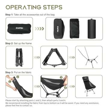 ZIMFEM Camping Chairs, Portable Camping Chair with Headrest and Storage Bag, Lightweight Foldable Chair for Outside Camping, Hiking, Travel, Beach and Sports