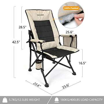 REALEAD Oversized Camping Chairs - Heavy Duty Folding Chair for Outside Support 400 LBS - Padded Hig...