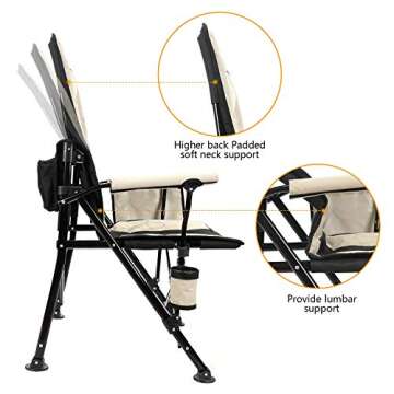 REALEAD Oversized Camping Chairs - Heavy Duty Folding Chair for Outside Support 400 LBS - Padded High Back Camp Chair with Lumbar Back Support - Portable Outdoor Lawn Chairs