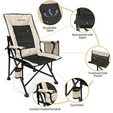 REALEAD Oversized Camping Chairs - Heavy Duty Folding Chair for Outside Support 400 LBS - Padded High Back Camp Chair with Lumbar Back Support - Portable Outdoor Lawn Chairs