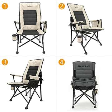 REALEAD Oversized Camping Chairs - Heavy Duty Folding Chair for Outside Support 400 LBS - Padded High Back Camp Chair with Lumbar Back Support - Portable Outdoor Lawn Chairs