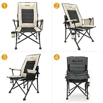 REALEAD Oversized Camping Chairs - Heavy Duty Folding Chair for Outside Support 400 LBS - Padded High Back Camp Chair with Lumbar Back Support - Portable Outdoor Lawn Chairs