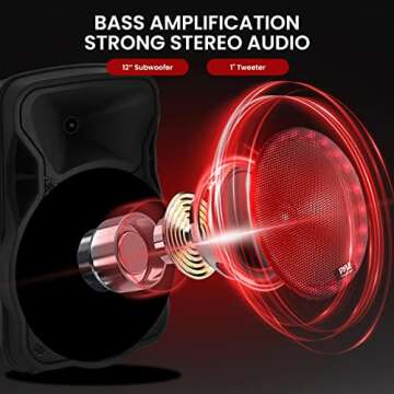 Pyle Portable Bluetooth Speaker System – 12" Indoor Outdoor Party Speaker with 300W Power, Flashin...