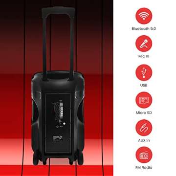 Pyle 12" Portable Bluetooth Speaker with Karaoke and LED Lights