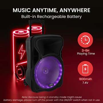 Pyle 12" Portable Bluetooth Speaker with Karaoke and LED Lights