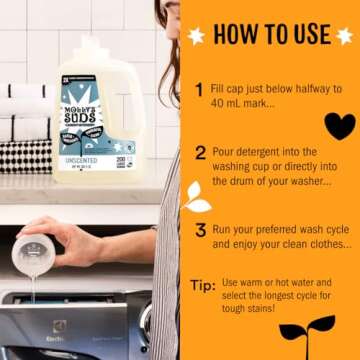 Molly's Suds Liquid Laundry Detergent | Clean Laundry Detergent Soap for Sensitive Skin | 2x Concentrated, High Efficiency (HE) (Citrus Grove - 200 Loads)