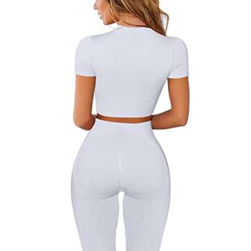 Mulisky Women’s 2 Piece Workout Sets for Women Zipper Ribbed Crop Top Seamless High Waist Leggings Gym Yoga Outfits