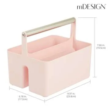 mDesign Under Sink Storage – Plastic and Metal Bathroom Caddy for Shampoo and Soaps – Portable Cosmetics Storage Organiser – Blush/Satin
