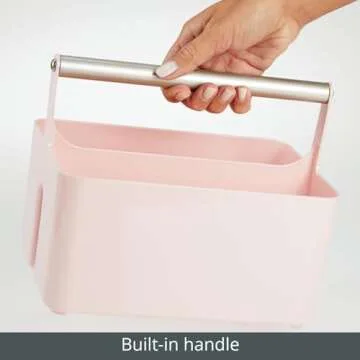 mDesign Under Sink Storage – Plastic and Metal Bathroom Caddy for Shampoo and Soaps – Portable Cosmetics Storage Organiser – Blush/Satin