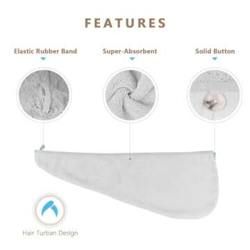AIDEA Microfiber Hair Towel Wrap, 5 Pack Hair Turbans, Super Absorbent Quick Dry Hair Towel Wrap for...