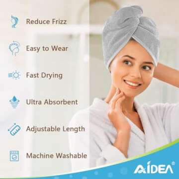 AIDEA Microfiber Hair Towel Wrap, 5 Pack Hair Turbans, Super Absorbent Quick Dry Hair Towel Wrap for All Hair Types Anti Frizz, Multicolor 26"×10"