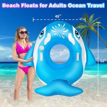 DeeprBlu Whale Inflatable Pool Float Chairs with Light, Solar Powered Large Animal Pool Float Water Floats for Adults, Floating Pool Chair with Cup Holder, Pool Float Lounger Pool Floaties for Adults