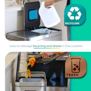 Home Zone Living 15.8 Gallon Kitchen Trash Can, Dual Removable Liners for Recycling and Trash with CleanAura, Wide Stainless Steel Shape (7.9 + 7.9 for 15.8 Gallon Total)