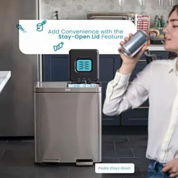 Home Zone Living 15.8 Gallon Kitchen Trash Can, Dual Removable Liners for Recycling and Trash with CleanAura, Wide Stainless Steel Shape (7.9 + 7.9 for 15.8 Gallon Total)