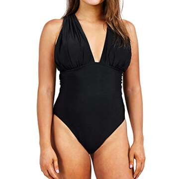 Stylish Cupshe Womens Black Front Cross One-piece Swimsuit